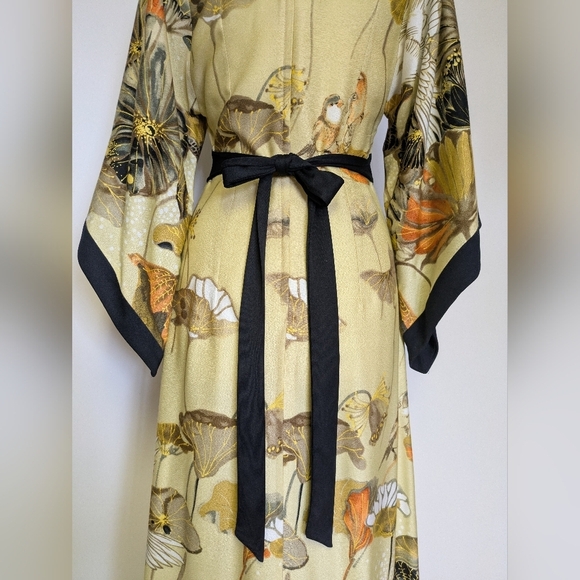 Japanese Style Kimono Maxi Dress Bird Pattern Size XS* 60s-70s - Picture 8 of 17